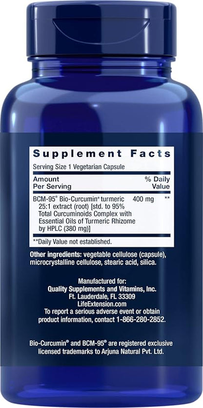 Life Extension Super Bio-Curcumin Turmeric Extract 400mg, 90 Veg Caps - Vegetarian Capsules - Non-GMO - Highly Absorbable