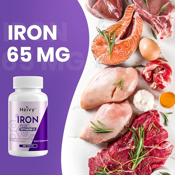 Ferrous Sulfate 325mg (Iron 65mg), High Potency Iron Supplement for Women and Men, Iron Pills with Vitamin C, Non-GMO - 240 Tablets (2 Pack) Made in USA