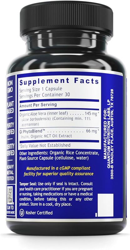 QNL Quantum Aloe Power - Organic Aloe Vera Capsules - Digestive Nutritional Supplement - Gut Health Supplement for Men & Women - Vegan Gut Supplement - 30 Plant-Source Capsules