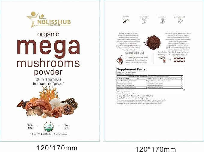 Organic Mega Mushroom Powder 10-in-1, 10oz – Lion’s Mane, Reishi, Shiitake, Cordyceps & More – Immune Boost, Energy, Brain Support – Non-GMO, Vegan, Gluten-Free Superfood Supplement