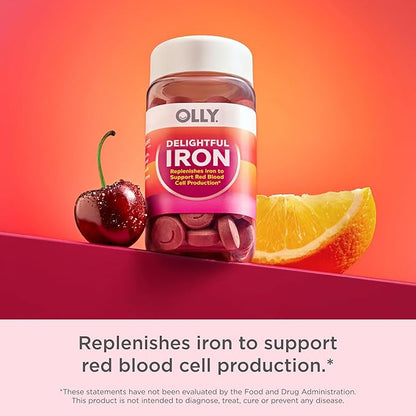 OLLY Delightful Iron Chewable Tablet, Iron Supplement from AB Fortis, Fruit Punch Flavor, 30 or 20 Day Supply - 60 Count