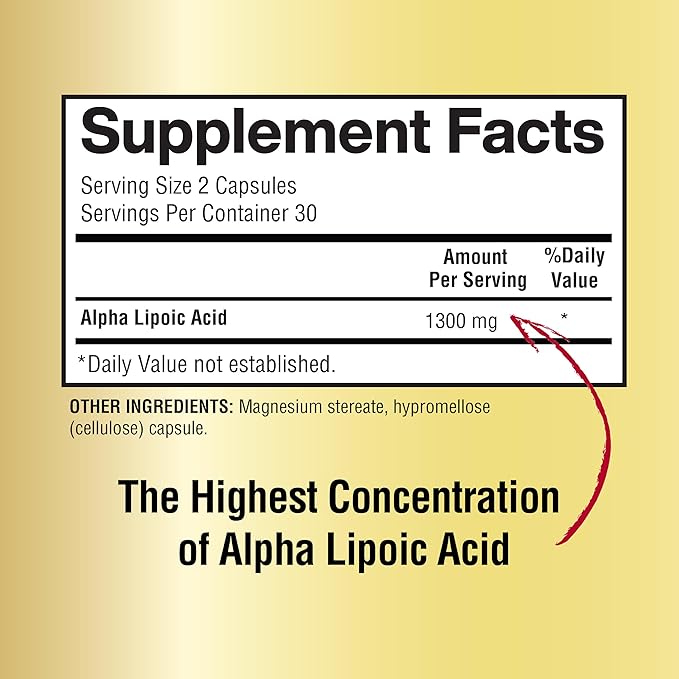 Alpha Lipoic Acid Capsules 1300mg Per Serving - 30 Servings Per Bottle - Antioxidant Support for Overall Health