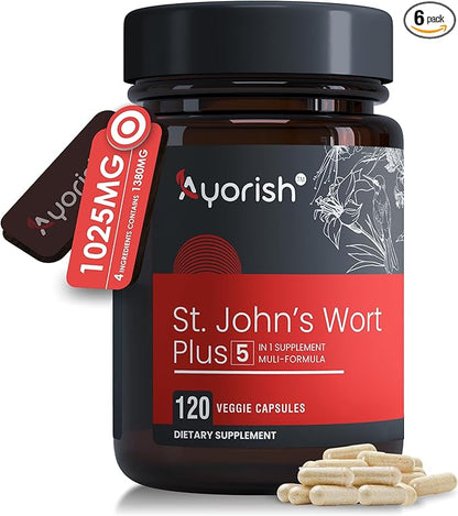 St Johns Wort Rhodiola Rosea Holy Basil Ashwagandha - Mood Support for Women and Men with Vitamin C & Black Pepper Extract - 120 Caps