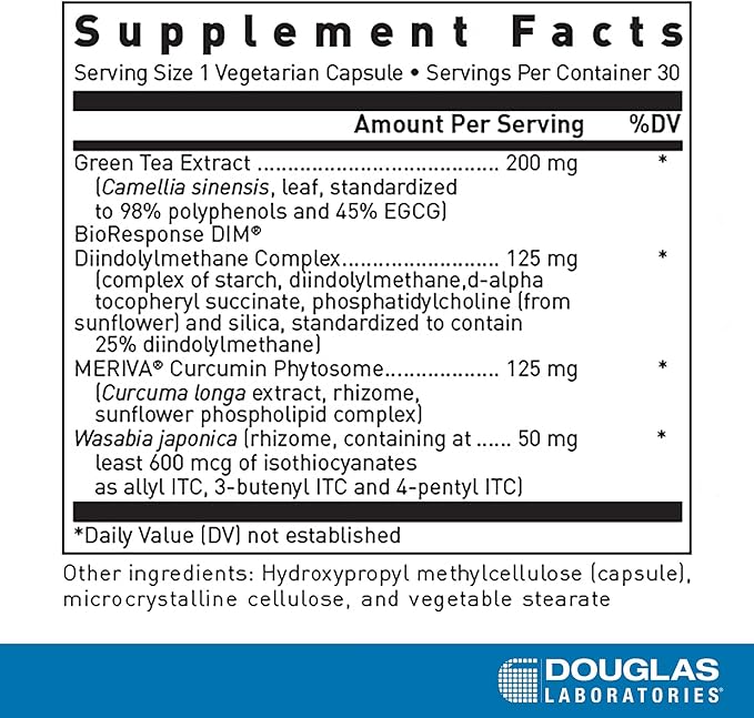 Douglas Laboratories DIM Enhanced - Supports Hormone Balance, Cellular Health & Detox* - With Antioxidants, Green Tea Extract & Wasabia - 30 Vegetarian Capsules