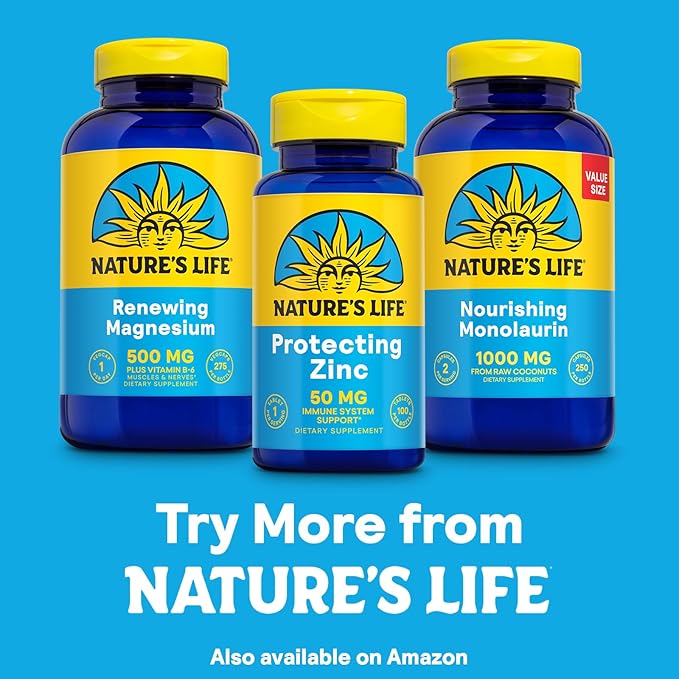NATURE'S LIFE Protecting Zinc 50mg with 2.5mg Copper - Chelated Zinc Supplement for Immune Support, Bone Health, Muscle Function and Heart Health Support, 60-Day Guarantee, 100 Servings, 100 Tablets