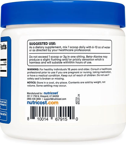 Nutricost Beta Alanine Powder 300 Grams (10.7oz) - 3 Grams Per Serving