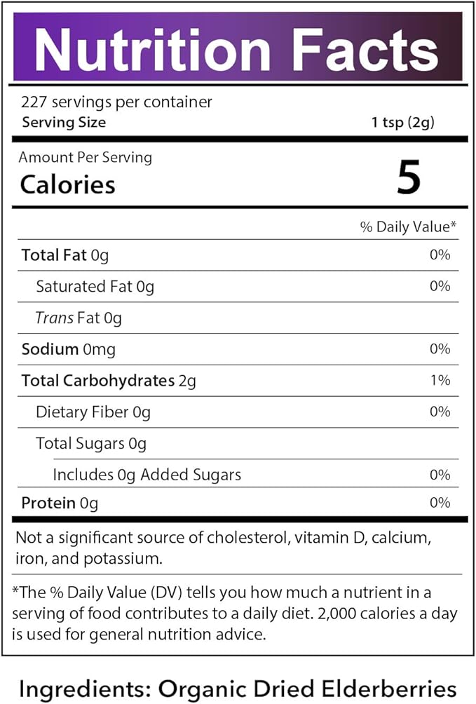 USDA Organic Dried Elderberries - Whole European Elderberry, Responsibly Wild Crafted, Perfect for Tea, Syrups, and More - Sambucas Nigra - 1 Pound (Certified Organic)