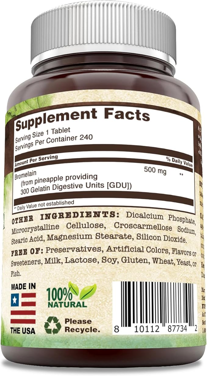 Bromelain 500 mg 240 Tablets Supplement | Non-GMO | Gluten Free | Made in USA