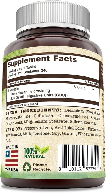 Bromelain 500 mg 240 Tablets Supplement | Non-GMO | Gluten Free | Made in USA