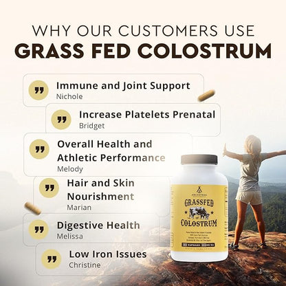 Ancestral Supplements Grass Fed Beef Colostrum Supplement, 3000 mg, Offers Immune Support and Promotes Gut Health, Athletic Performance, Healthy Iron Levels, Growth and Repair, Non GMO, 180 Capsules