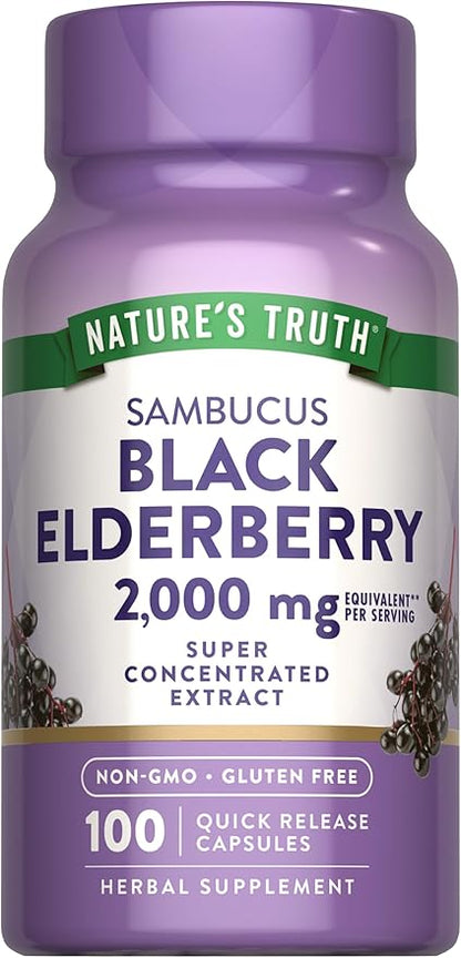 Nature's Truth Black Elderberry Capsules | 100 Count | Super Concentrated Sambucus Extract | Non-GMO and Gluten Free Supplement