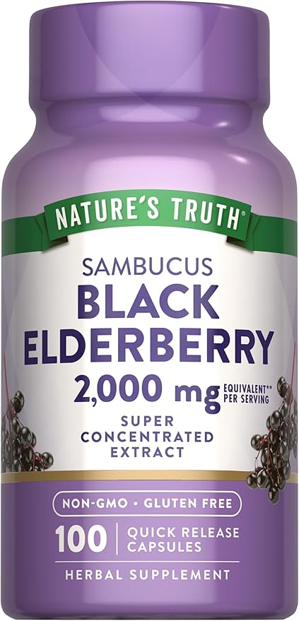 Nature's Truth Black Elderberry Capsules | 100 Count | Super Concentrated Sambucus Extract | Non-GMO and Gluten Free Supplement