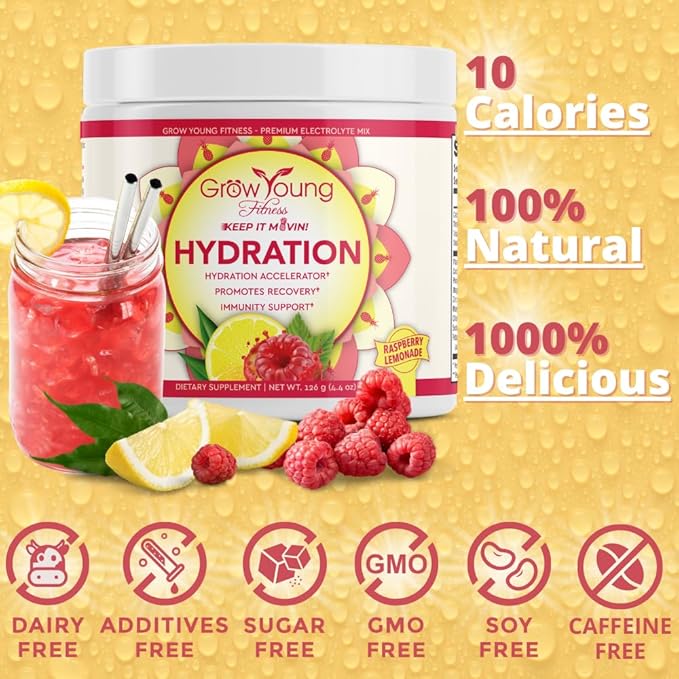 Grow Young Fitness Slim Fiber Supplement and Raspberry Lemonade Hydration Powder - Digestive Support and Hydration for Elderly