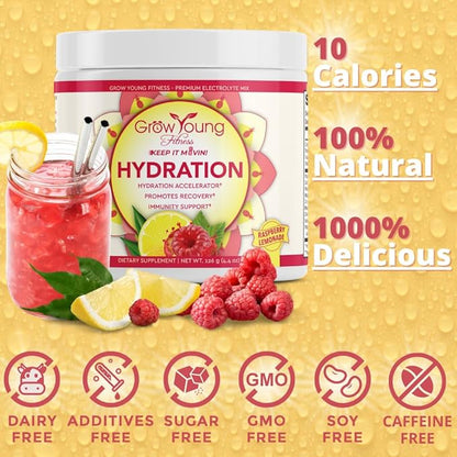 Grow Young Fitness Slim Fiber Supplement and Raspberry Lemonade Hydration Powder - Digestive Support and Hydration for Elderly