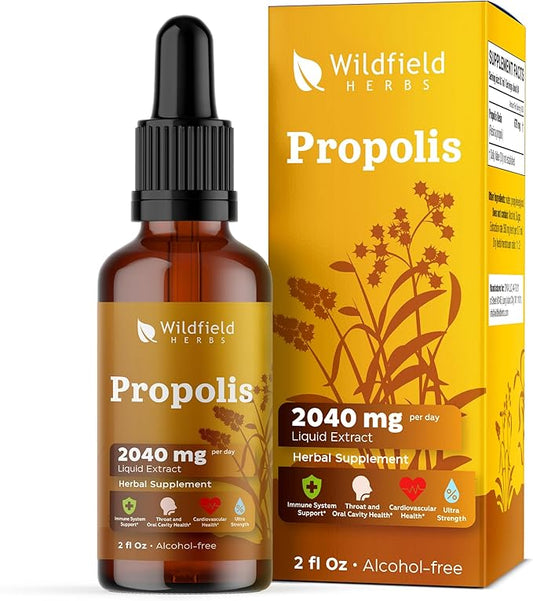 Propolis Extract Drops - Propolis Tincture 2040mg Liquid Herbal Supplement Absorbs Better Than Capsules, 1 Month Supply, 84 Servings, Alcohol-Free Tincture - 2 Oz, Pack of 1