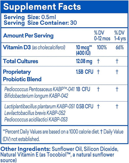 DrKids Probiotic Vitamin D Drops - Supports Infant & Child Gut Health, Helps Reduce Gas, Colic & Fussiness, Baby Probiotic Drops with Vitamin D3, Pediatrician Recommended, Unflavored, 15ml (Pack of 1)