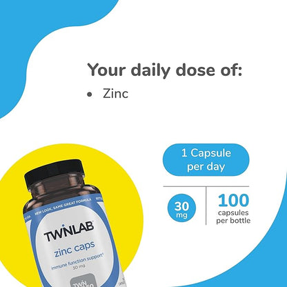 Twinlab Zinc Caps - Immune Support, Metabolism, Skin Care, 100 Capsules