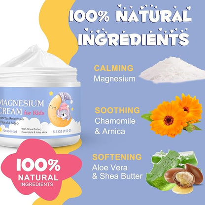 Magnesium Cream for Kids -Magnesium Oil Lotion For Bone & Muscle Relaxation,Soothe and Nourish Skin with Calendula,Aloe Vera,Shea Butter-All-Natural Magnesium Oil for Kids' Calm,Sweet Sleep Experience