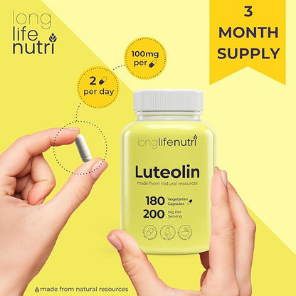 Luteolin Supplement 200mg - 180 Vegetarian Capsules, 3-Month Supply - Strengthen Cognitive Function & Overall Health - Lab Tested, Made in USA, 2 Serving Size