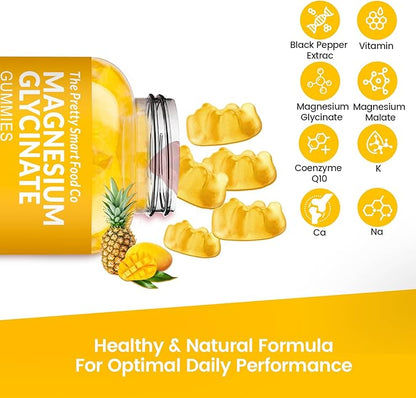 Magnesium Glycinate Gummies 1000mg - 90 Ct | Magnesium Potassium Supplements for Relaxation, Stress Relief, with Vitamin D, B6, CoQ10 for Calm Mood & Sleep Support - Mango Pineapple Gummies