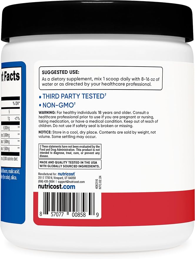 Nutricost BCAA Powder (Strawberry Kiwi, 30 Servings) - Optimal 2:1:1 Ratio