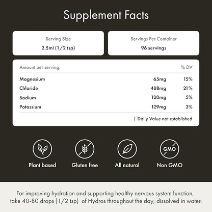 Synchro - Hydros Trace Mineral Drops with Electrolytes, Mineral-Rich Water Drop for Electrolyte Water, Hydrating Electrolyte Drops for Nervous System Support, Mineral Drops for Drinking Water, 8 fl oz