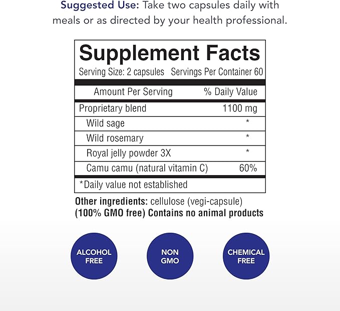 Physician's Strength AdrenoPower - 120 Vegi Capsules - Energy & Adrenal Support - with Royal Jelly, Wild Rosemary, Sage, Camu Camu, Pantothenic Acid - 60 Servings