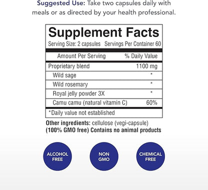Physician's Strength AdrenoPower - 120 Vegi Capsules - Energy & Adrenal Support - with Royal Jelly, Wild Rosemary, Sage, Camu Camu, Pantothenic Acid - 60 Servings