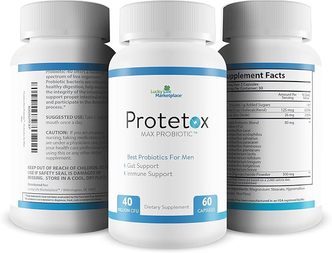 Protetox Max Probiotic - Premium Probiotic Formula - Help Reduce Gut Bloat & Support Digestive Health - Natural Immune Support - Best Probiotics for Men & Women, Pack of 1