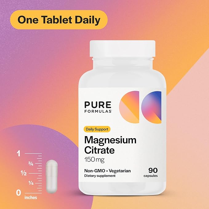 PureFormulas Magnesium Citrate - Supplement for Sleep, Heart Health - Non-GMO - 90 Vegetarian Capsules