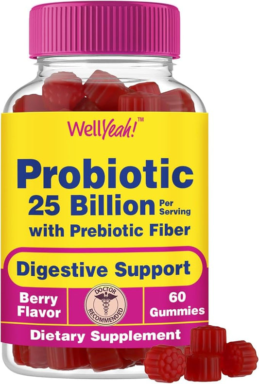 25 Billion Probiotics + Prebiotics Gummies - 12 Strains - Digestive Support, Gut Health, Immune Support Gummy - for Men and Women - Probiotics for Digestive Health - 60 Gummies