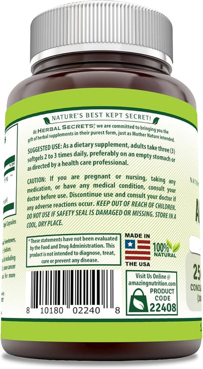 Herbal Secrets Aloe Vera 25 Mg Concentrate 200:1 | 5000 Mg Equivalent | 120 Softgels | Non-GMO | Gluten-Free | Made in USA