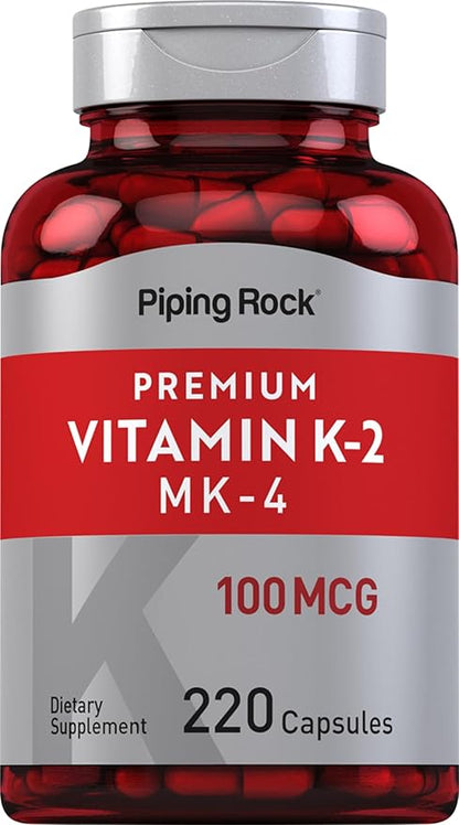 Piping Rock Vitamin K2 MK4 Supplement | 100mcg | 220 Capsules | Non GMO & Gluten Free