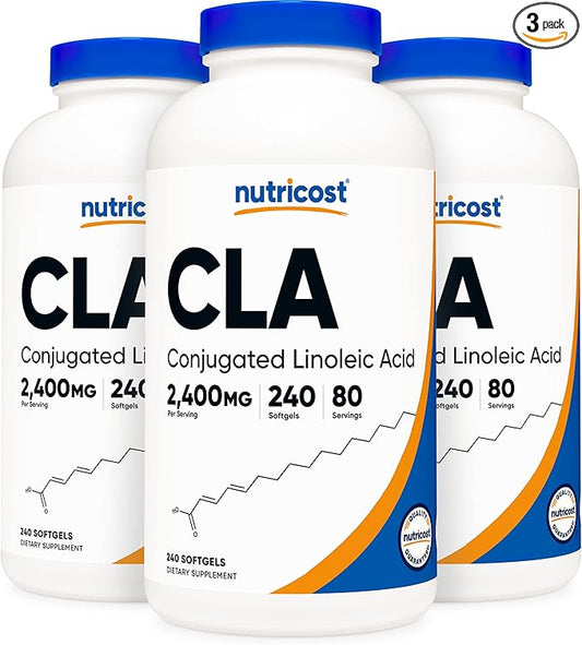 Nutricost CLA (Conjugated Linoleic Acid) 2,400mg, 240 Softgels - Gluten Free, Non-GMO, 800mg Per Softgel (3 Bottles)