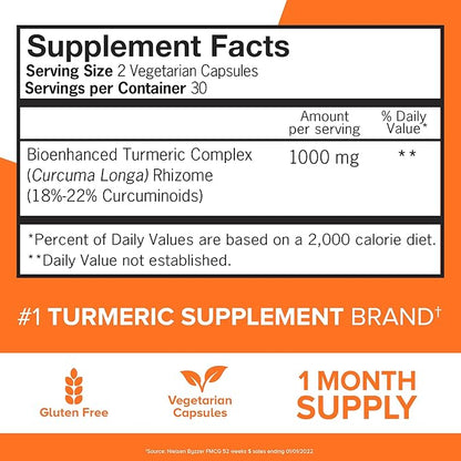 Qunol Turmeric Curcumin Capsules, 1000mg Extra Strength Supplement, Patented Hydro-Soluble Technology, Alternative to Turmeric Curcumin with Black Pepper, 60 Veggie Capsules