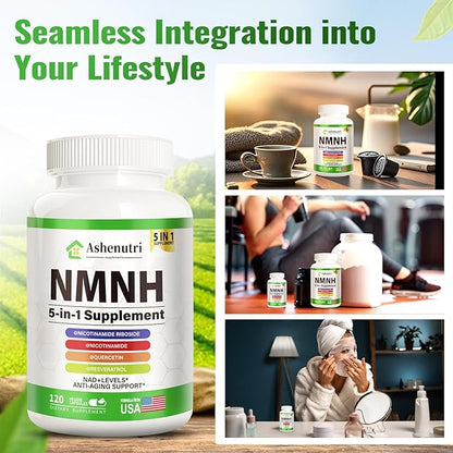 NMNH (Dihydronicotinamide Mononucleotide), NMN Alternative Supplement w/Niacinamide (Vitamin B3), Quercetin, Trans-Resveratrol, Support NAD+, Skin Cell Health*, Anti-Aging & Energy, 120 Caps