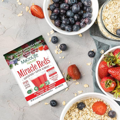 MacroLife Naturals Miracle Reds Superfood Supplement Powder Antioxidants Polyphenols Enzymes Probiotics - Raw Non-GMO Organic Vegan Gluten & Dairy Free (12 Packet)