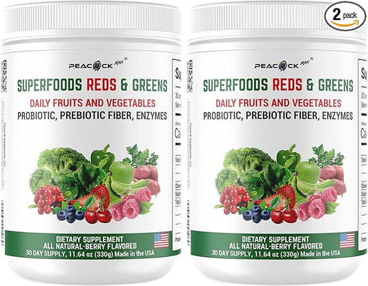 Superfoods Reds and Green Organic Daily Supplement Powder Immunity Bloating + Gut Health Plant-Based Vegan Non-GMO Antioxidants Prebiotics Probiotics (25.38 Ounce (Pack of 2))