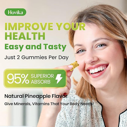 Calcium Magnesium Zinc Gummies, Calcium Magnesium 2:1 Ratio with Vitamin D3, K2, B6, B12 for Bone Strength, Muscle Function & Nerve Health, Extra Absorption Formula, Vegan, Pineapple Flavor 60 Gummies