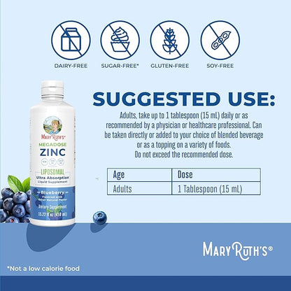 MaryRuth Organics Nutritional Supplement | Liposomal Liquid Zinc Supplement with Vitamin E | Overall Health and Skin Care | Blueberry | Vegan, Non-GMO, Gluten Free, No Sugar Added | 15.22 Fl Oz