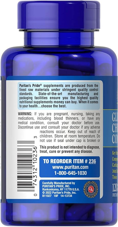 Puritan's Pride Glucosamine Chondroitin Complex for Women and Men, Dietary Supplement for Joint Health, 120 Rapid Release Capsules