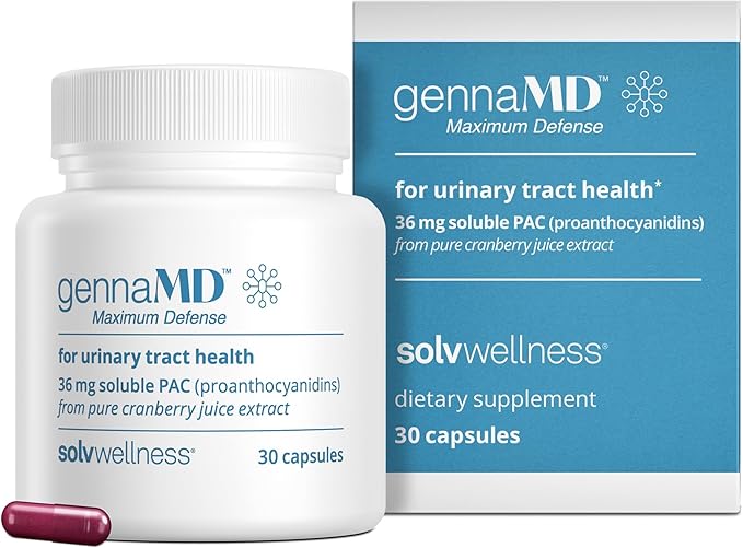 Solv Wellness GennaMD - Maximum UTI Defense - 36 mg Soluble PAC from 100% Cranberry Juice Extract - Highest PAC Concentration in a Small, Easy-to-Swallow Capsule - 30 Capsules