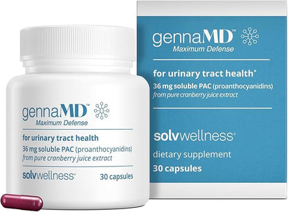 Solv Wellness GennaMD - Maximum UTI Defense - 36 mg Soluble PAC from 100% Cranberry Juice Extract - Highest PAC Concentration in a Small, Easy-to-Swallow Capsule - 30 Capsules