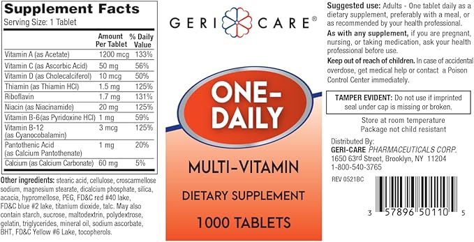 GeriCare Multivitamin Supplement Tablets, (Bottle of 1000)