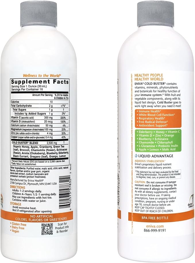 Eniva Elderberry Sambucus Immune Support Syrup, Vitamin C, Ionic ZINC, Vitamin D, Echinacea, Antioxidants & More, All-in-One Liquid, Low Carb, Low Sugar, Keto Friendly, Non-GMO & Gluten Free - 16 oz