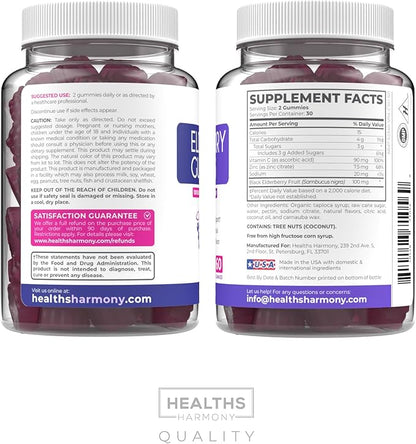 Elderberry Gummies & Black Seed Oil (1-Month Supply) Immunity Power Duo - Elderberry Gummies for Adults with Vitamin C & Zinc (60 count) & Black Seed Oil - Premium Cold-Pressed Nigellia Sativa Oil