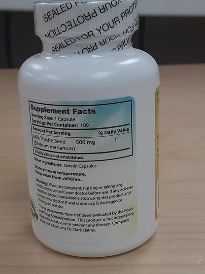 Dr Clark Store Milk Thistle Seed Supplement – 500mg, 100 Capsules, Liver Health & Detox Support