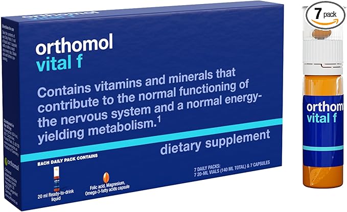 Orthomol Vital F Vial, Women's Multivitamin, 7-Day Supply, Vitamins A, B, C, D, E, K, Calcium, Iodine, Omega-3