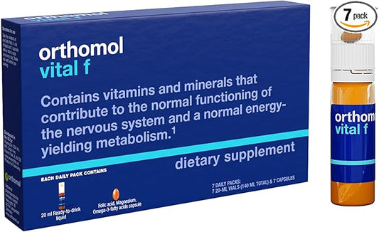 Orthomol Vital F Vial, Women's Multivitamin, 7-Day Supply, Vitamins A, B, C, D, E, K, Calcium, Iodine, Omega-3