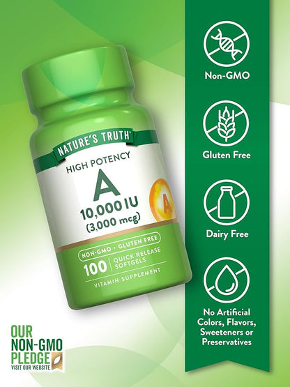 Nature's Truth Vitamin A 10000 IU Softgels | 100 Count | Non-GMO & Gluten Free Supplement